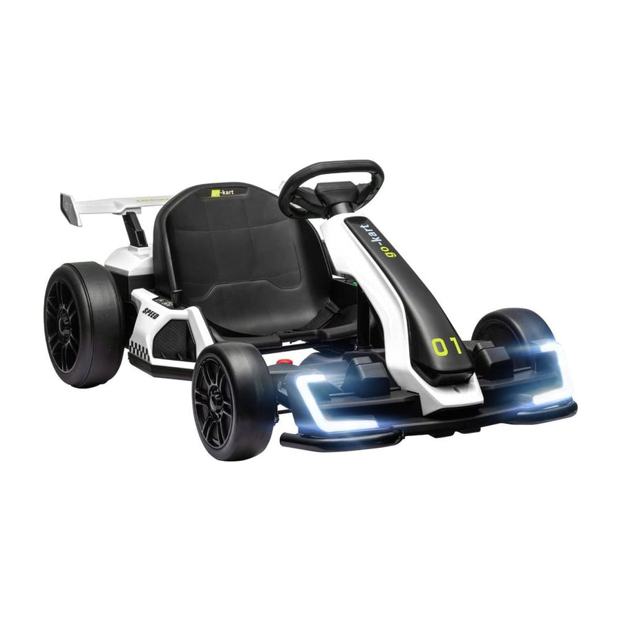HOMCOM 24V Electric Go Kart in white with a black seat and steering wheel on a plain background