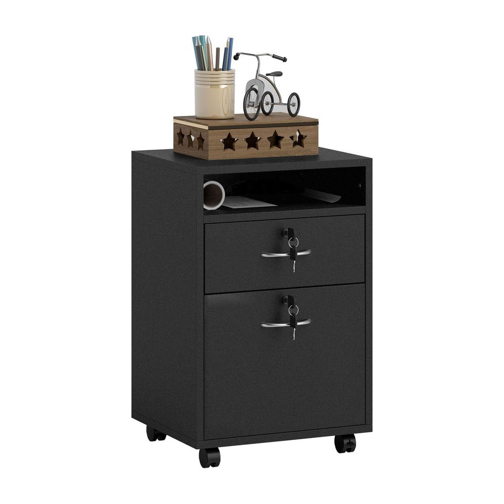 HOMCOM 60cm Filing Cabinet with Drawer, Open Shelf, Metal Handles and 4 Wheels, Office Home Organiser Mobile Printer with Two