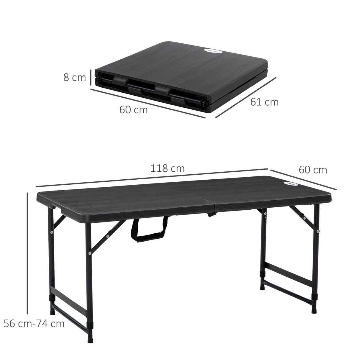 Outsunny Foldable Patio Dining Table for 4, Height Adjustable Outdoor Table for Garden, Lawn, Dark Grey