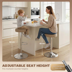 HOMCOM Bar Stools Set of 2, Modern PU Leather Swivel Barstools, Height Adjustable Breakfast Bar Chairs with Footrest, Brown