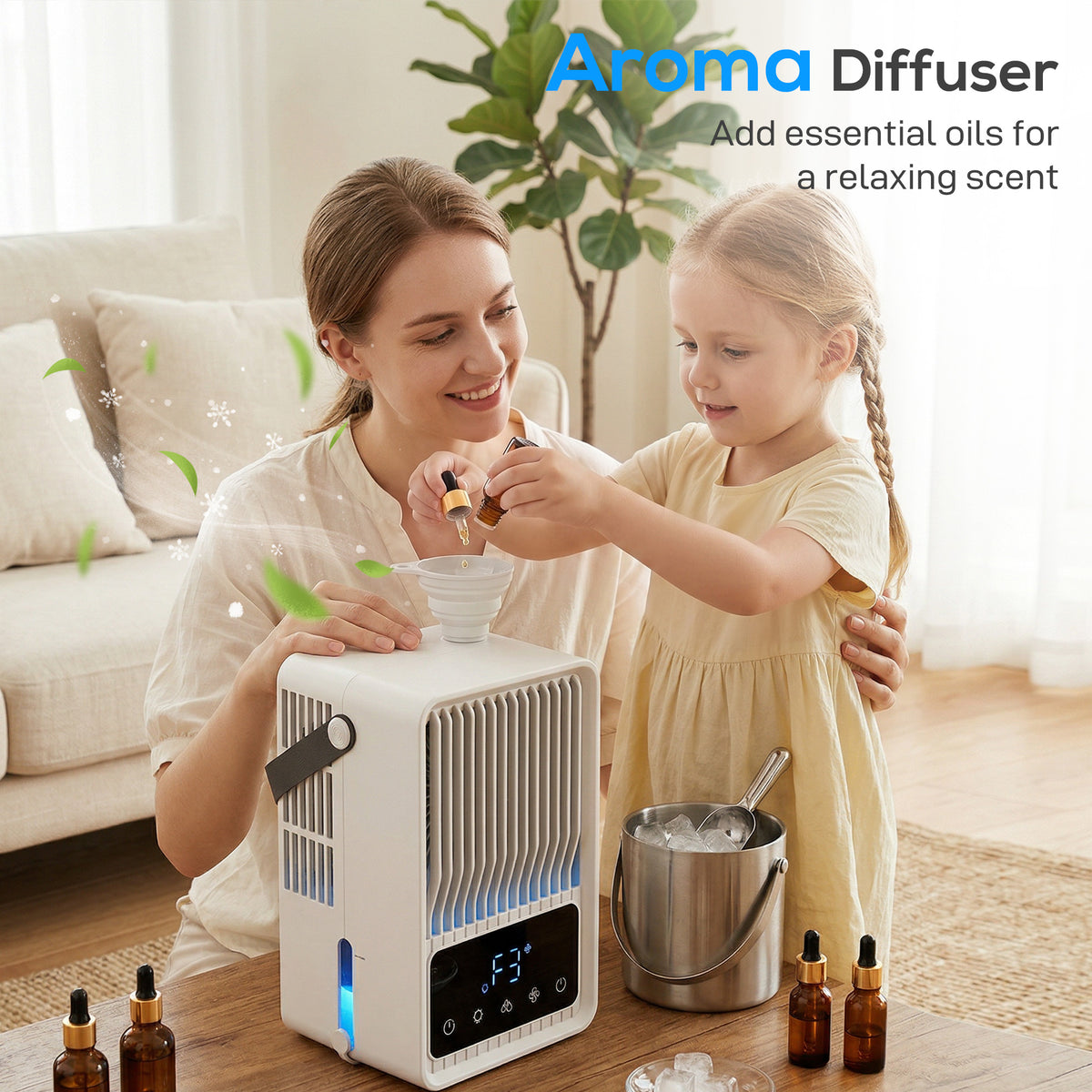 HOMCOM Portable Air Conditioner, 4-in-1 Mini Air Cooler with 3 Wind Speed, 2 Mist Mode, 7 Colour RGB Light, Black and White
