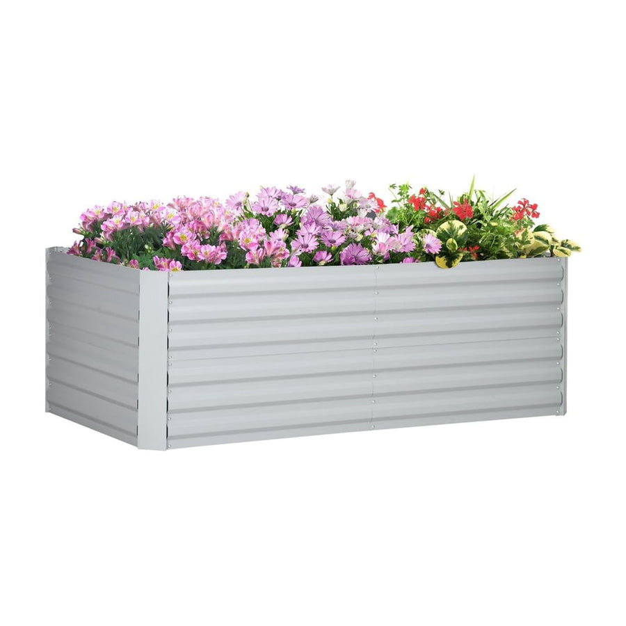 Outsunny Raised Beds for Garden, Galvanised Steel Outdoor Planters with Multi-reinforced Rods, 180 x 90 x 59 cm, Light Grey