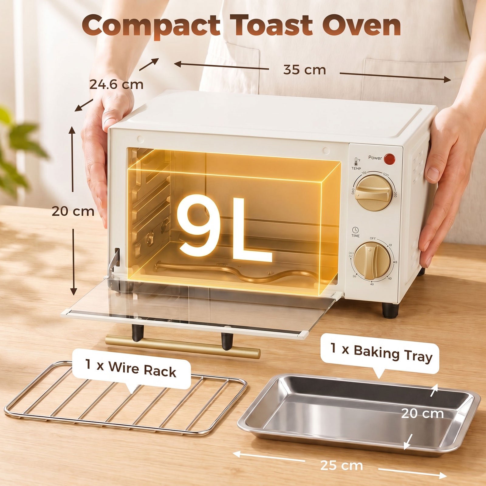 HOMCOM Mini Oven, 9L Countertop Electric Grill, Toaster Oven with Adjustable Temperature and Timer, 750W, White