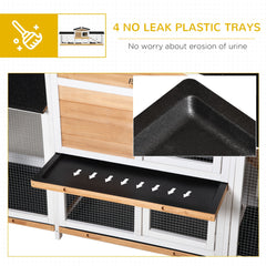 PawHut 2-Tier Large Rabbit Hutch Outdoor with Double Side Run Boxes, No-leak Plastic Tray, Ramp, 230 x 53 x 93.5cm, White