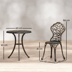 Outsunny 3 Pcs Aluminium Bistro Set Garden Furniture Dining Table Chairs Outdoor Seat Patio Seater Brown