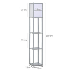 HOMCOM 3-Tier Floor Lamp, Floor Light with Storage Shelf, Reading Standing Lamp with Acrylic Shade for Living Room, Bedroom, Kitchen, Dining Room, Office, Dorm, 160cm, Grey