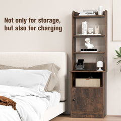 6-Tier Nightstand with Charging Station Bedside Tables Tall Night Stands-Rustic Brown