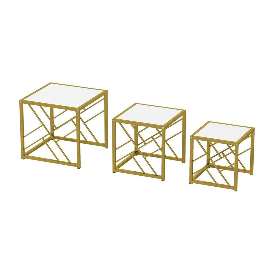 HOMCOM Nesting Coffee Tables, Set of 3 Square Side Tables with Black Metal Frame, for Living Room, Bedroom and Office, White