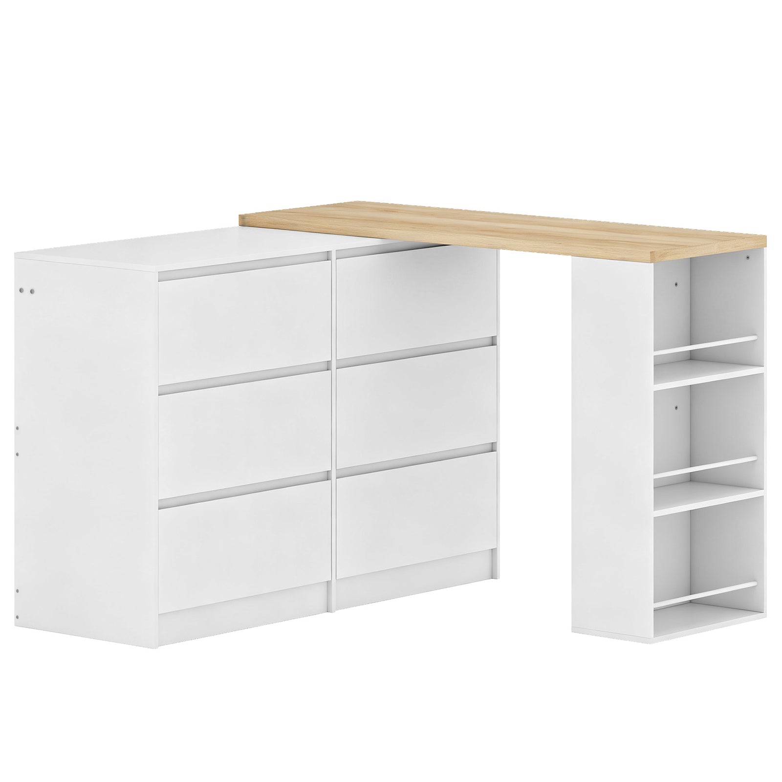 HOMCOM Vanity Table, Dressing Table with 6 Drawers and 3-Tier Shelf for Women and Girls, White
