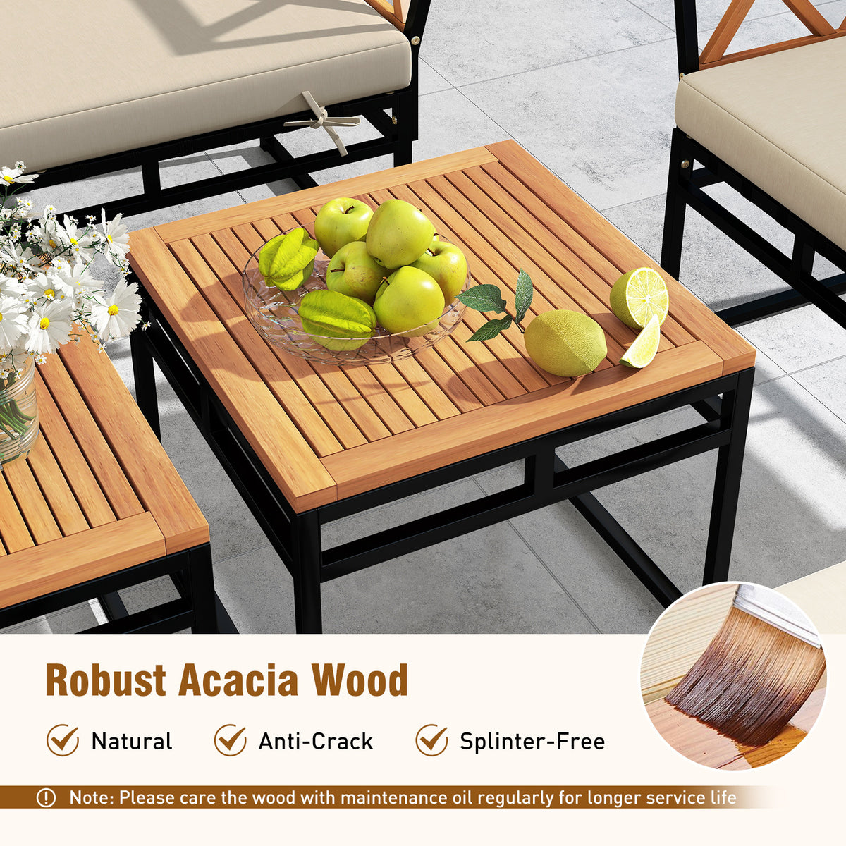 7 Piece Outdoor Conversation Set with Ottomans for Porch-Beige