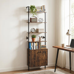 7-Tier Ladder Bookshelf with 2-Door Cabinet and 4 Shelves-Rustic Brown