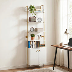 7-Tier Ladder Bookshelf with 2-Door Cabinet and 4 Shelves-White