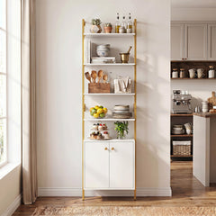 7-Tier Ladder Bookshelf with 2-Door Cabinet and 4 Shelves-White