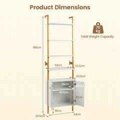 7-Tier Ladder Bookshelf with 2-Door Cabinet and 4 Shelves-White