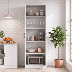 70" Tall Storage Cabinet with Doors and Adjustable Shelves for Kitchen-White