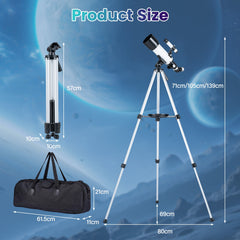 70 mm Refractor Telescope with 2 Eyepieces Adjustable Tripod Phone Mount and Carry Bag-White