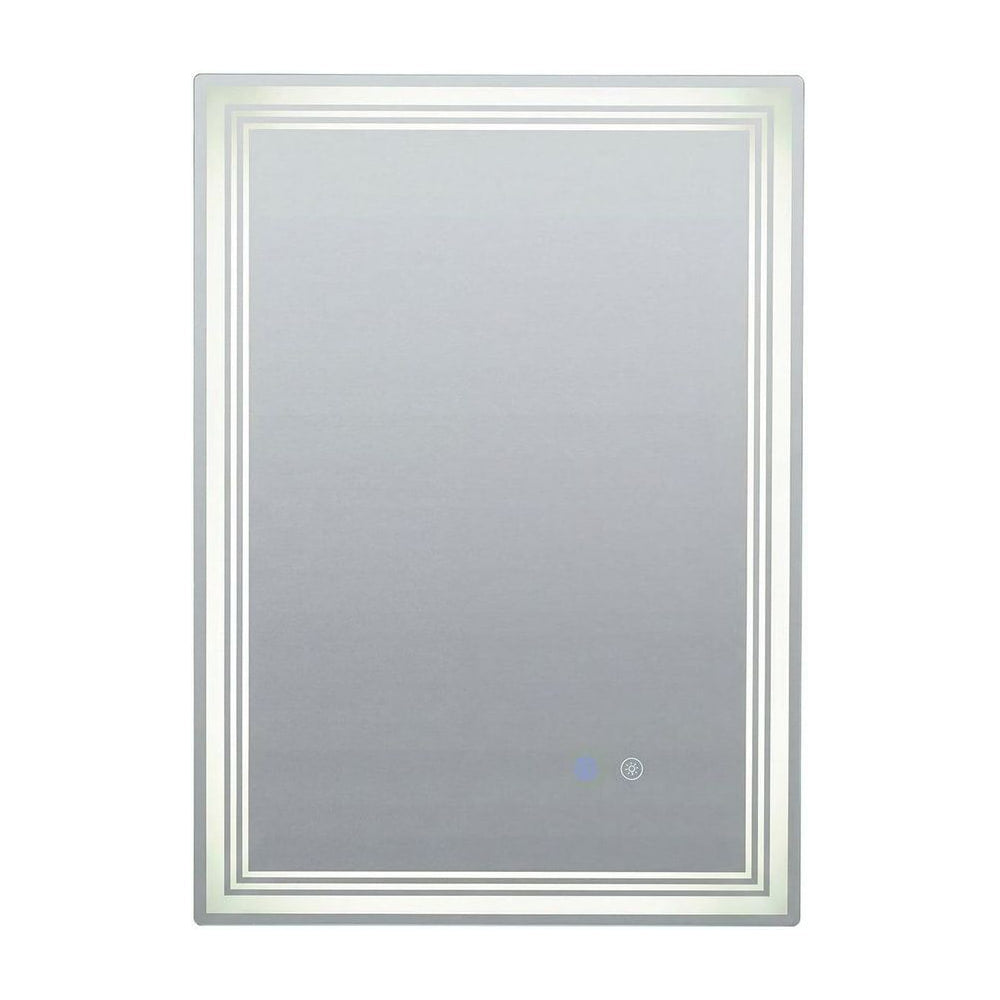 LED Rectangular Wall Bathroom Mirror with Anti-fog showing the illuminated frame and touch button