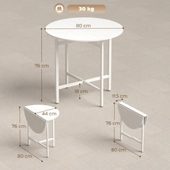 HOMCOM Collapsible Drop Leaf Table, Folding Dining Table for Small Spaces, Extendable Kitchen Table with Steel Frame, White
