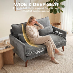 HOMCOM 2 Seater Sofa, Loveseat Sofa with Spring Cushions, Wide and Deep Seat, Wood Legs, Grey