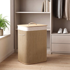 72 L Capacity Bamboo Laundry Hamper with Lid and Removable Liner for Bedroom-Natrual