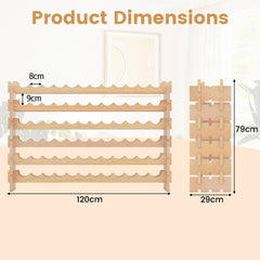 72 Bottles Wine Rack 6-Tier Stackable Wine Storage Stand with Solid Wood Frame-Natural