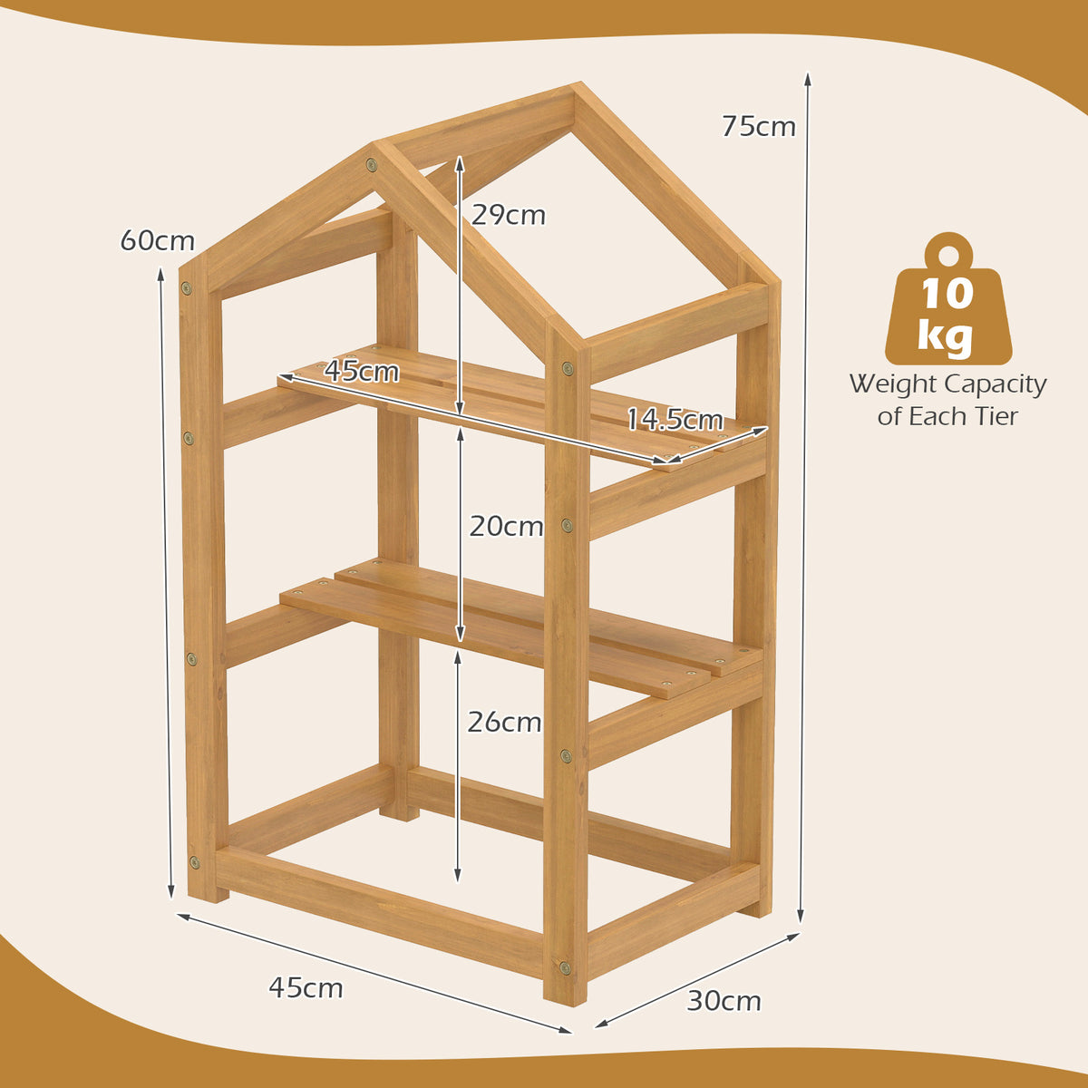 75 cm House-Shaped Plant Stand with Solid Acacia Wood Frame