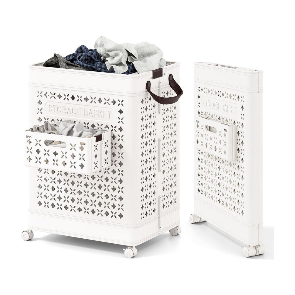 75 L Collapsible Laundry Basket shown in both its upright open position and folded flat state