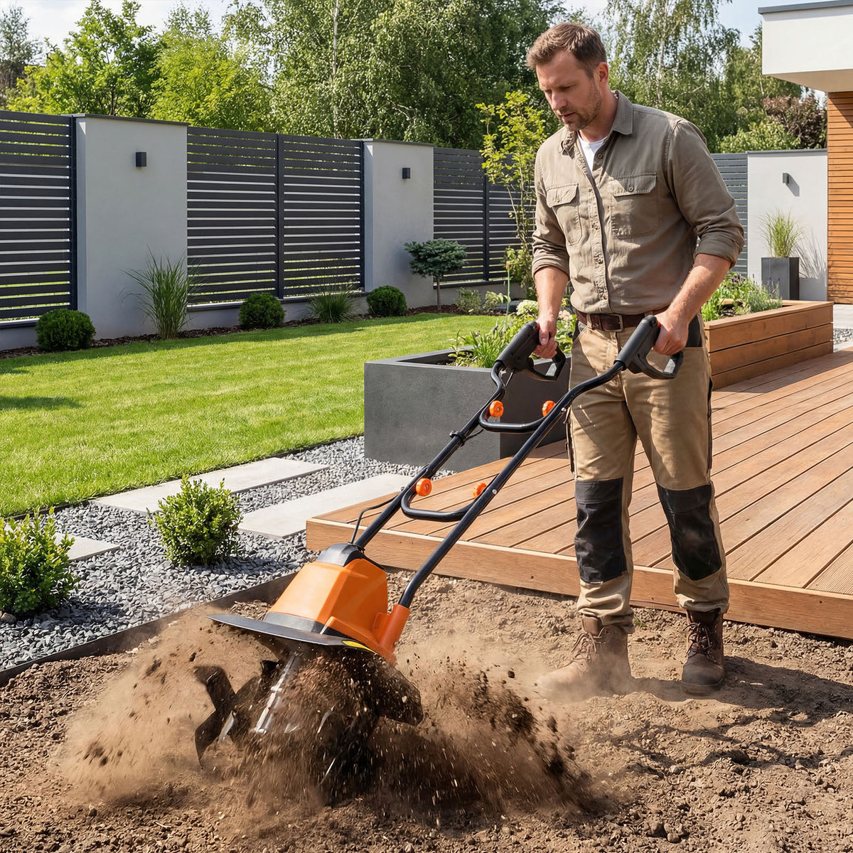 750W Powerful Foldable Garden Rototiller for Lawn Soil Digging-Orange