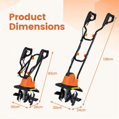 750W Powerful Foldable Garden Rototiller for Lawn Soil Digging-Orange