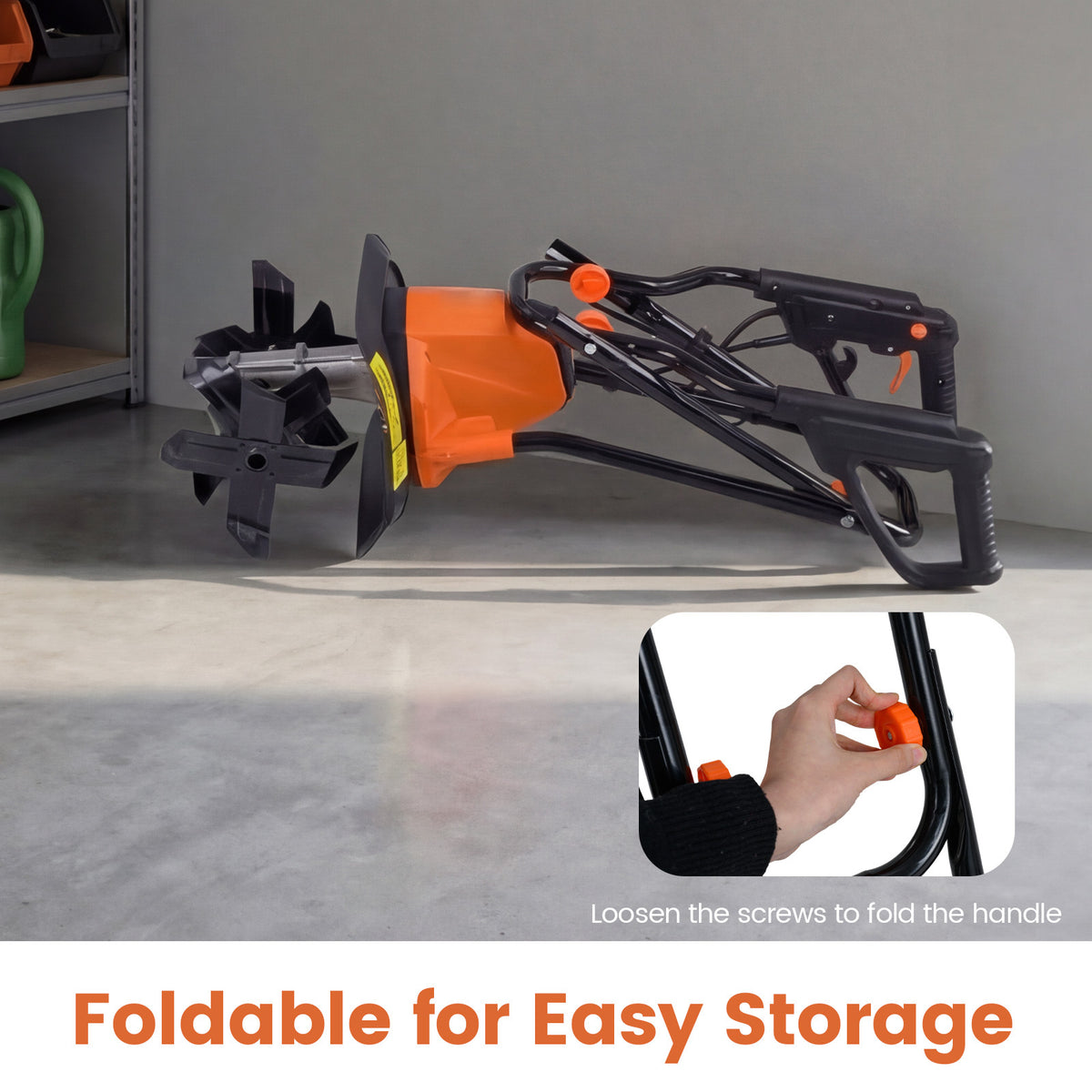 750W Powerful Foldable Garden Rototiller for Lawn Soil Digging-Orange
