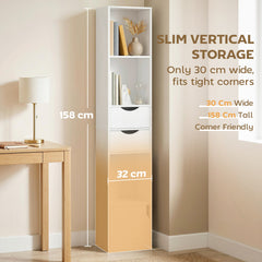 HOMCOM Bookcase with Drawers Adjustable Shelf Bookshelf with 2 Drawers and Cabinet 158 cm White