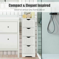 4 Drawers Bathroom Floor Cabinet with Curved Handle-White