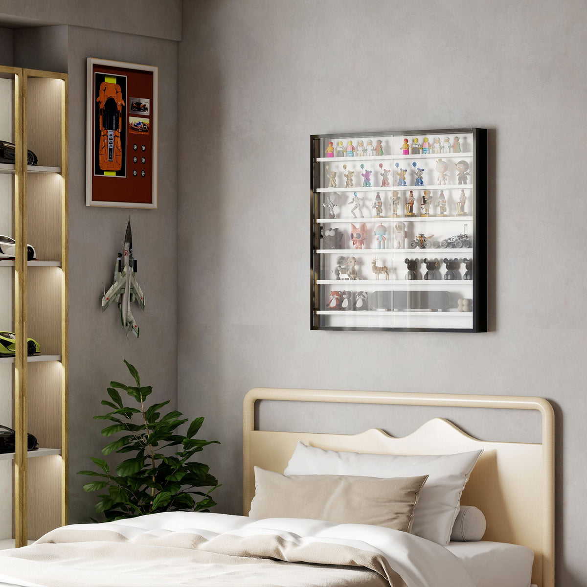 HOMCOM Six Shelf Display Cabinet, with Glass Doors - Black and White