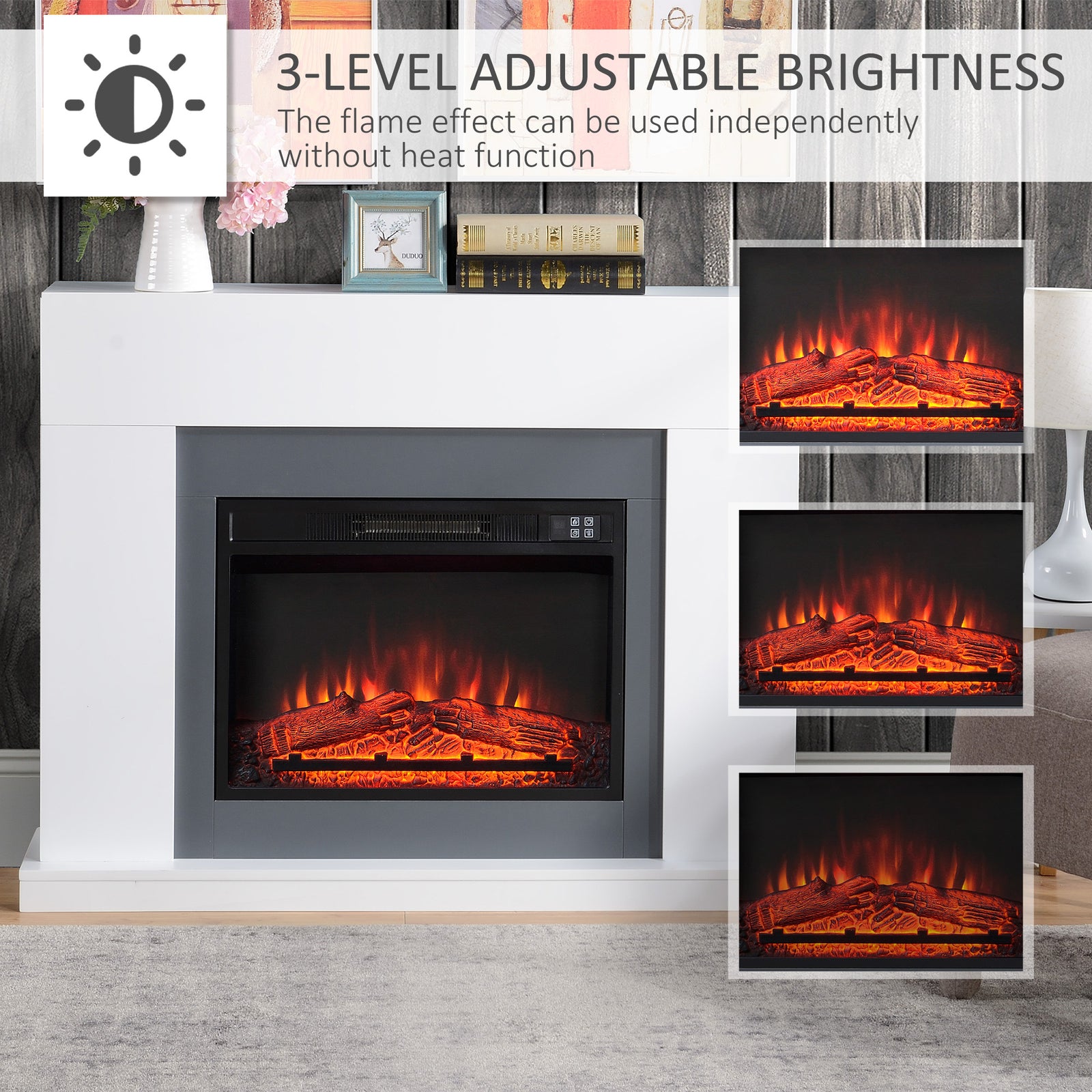 HOMCOM 44" Electric Fireplace Suite with Remote Control, 2000W Freestanding Fireplace Heater with LED Flame Effect, Overheat Protection, 7-Day Programmable Timer, White