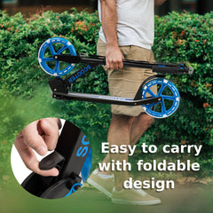 Foldable and Adjustable Kick Scooter with 2 Big Wheels and LED Lights-Blue