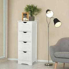 4 Drawers Bathroom Floor Cabinet with Curved Handle-White