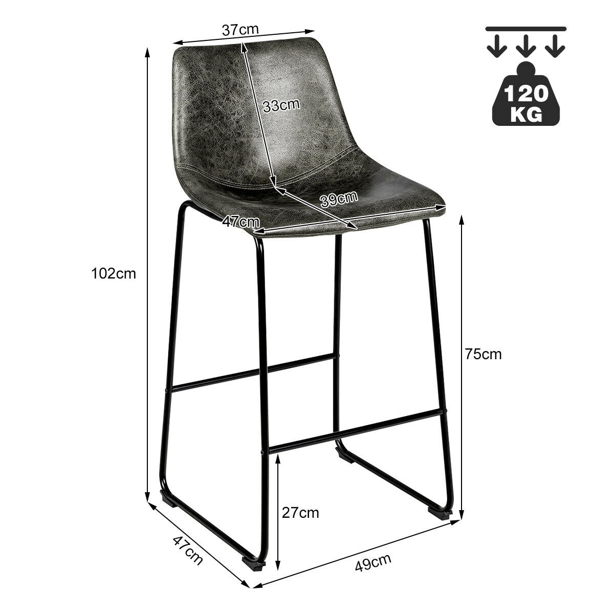 Set of 2 Vintage Faux Suede Bar Stools-Grey