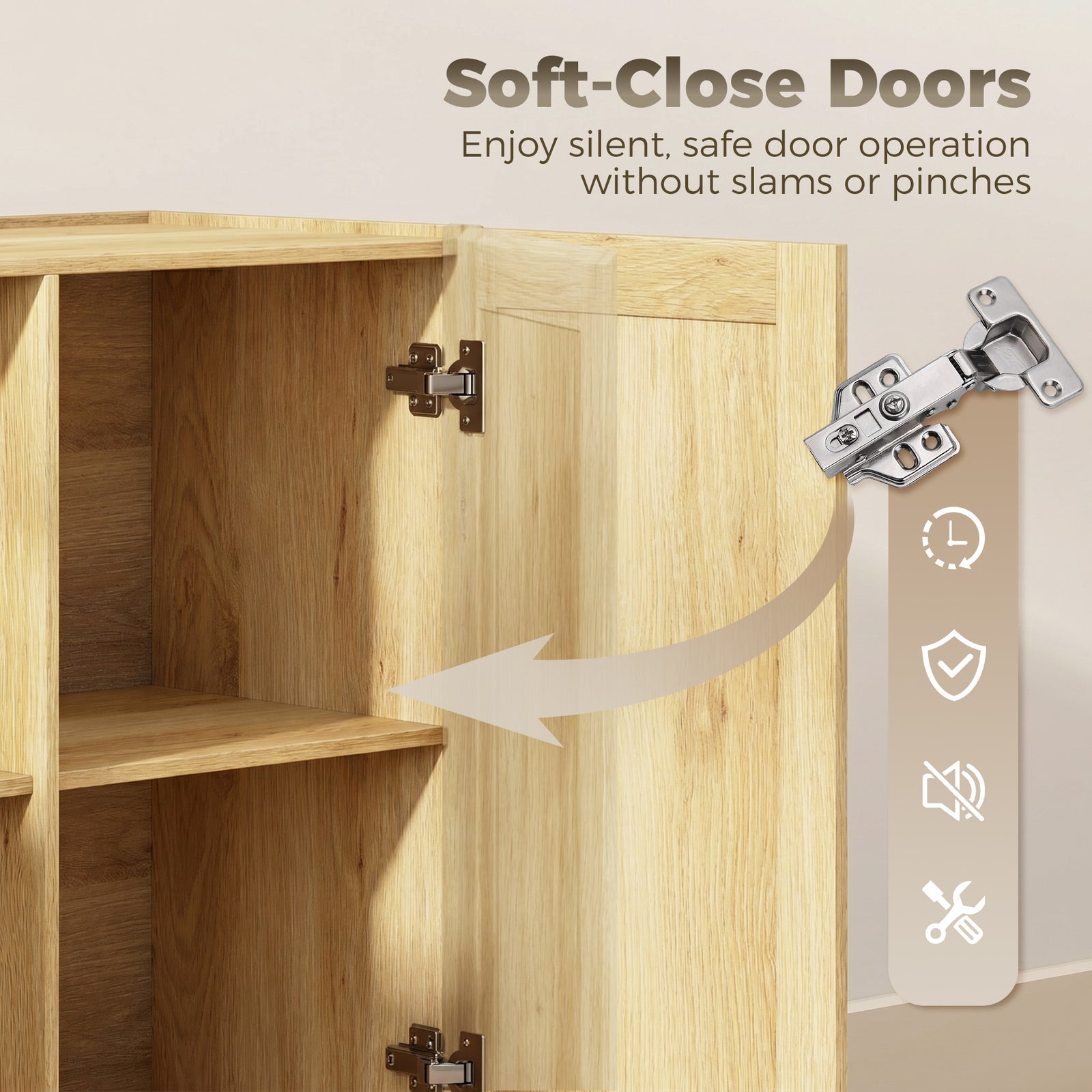 HOMCOM Sideboard Buffet Cabinet, 133 cm Storage Cabinet with 2 Open Shelves, 2 Cupboards and Soft Close Doors, Natural