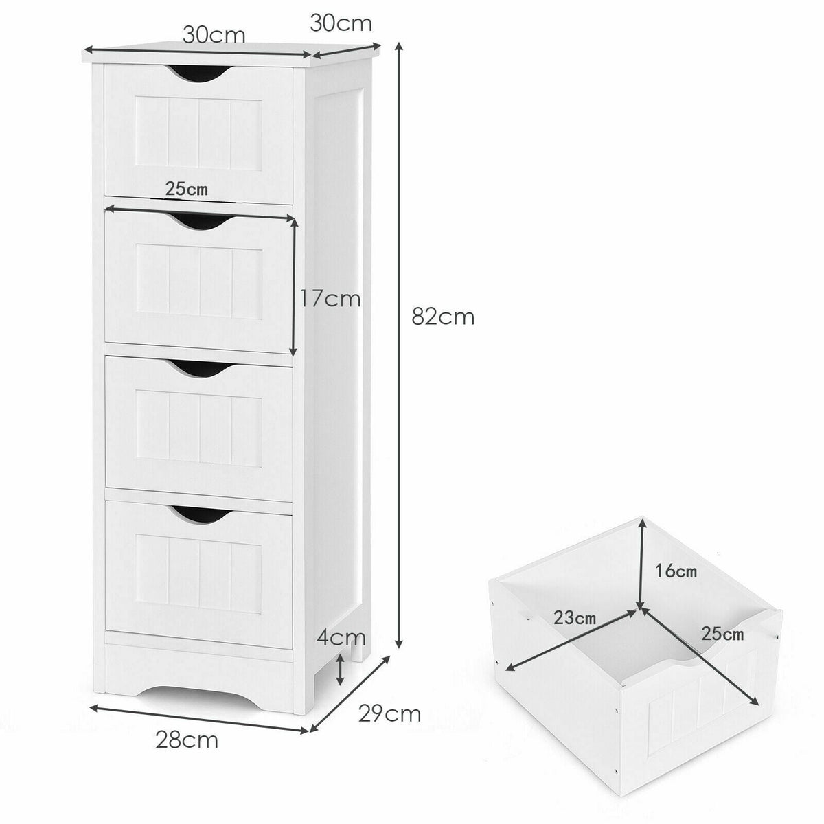 4 Drawers Bathroom Floor Cabinet with Curved Handle-White