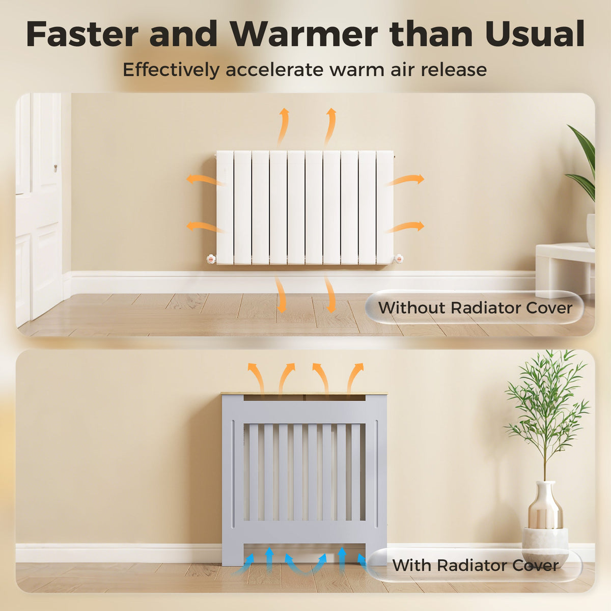 HOMCOM Heater Cover, Radiator Cover Slatted Painted MDF Lined Grill Grey, 78L x 19W x 81H cm