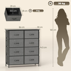 HOMCOM Chest of Eight Fabric Drawers - Charcoal Grey