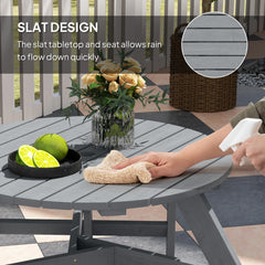 Outsunny Wooden Garden Dining Set, 6 Seater Round Dining Picnic Table with Matching Bench, Garden Furniture Set with Parasol Hole for Outdoor Patio Party and Family Gatherings, Grey