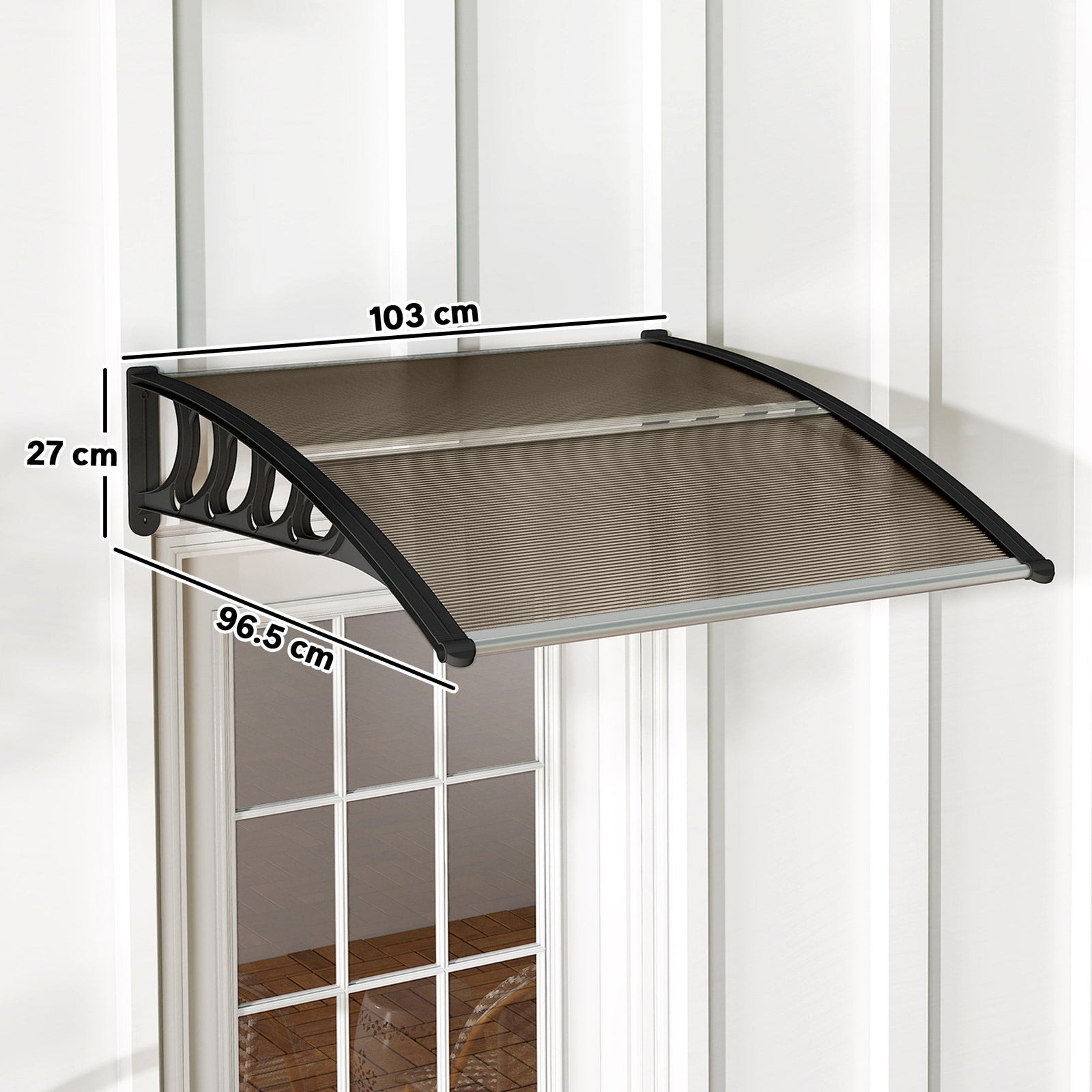 Outsunny Front Door Canopy, Outdoor Awning, Rain Shelter for Window, Porch and Front/Back Door, 103 x 96.5 cm, Brown