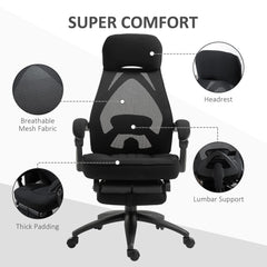 The office chair showing close-up details of the mesh fabric and headrest