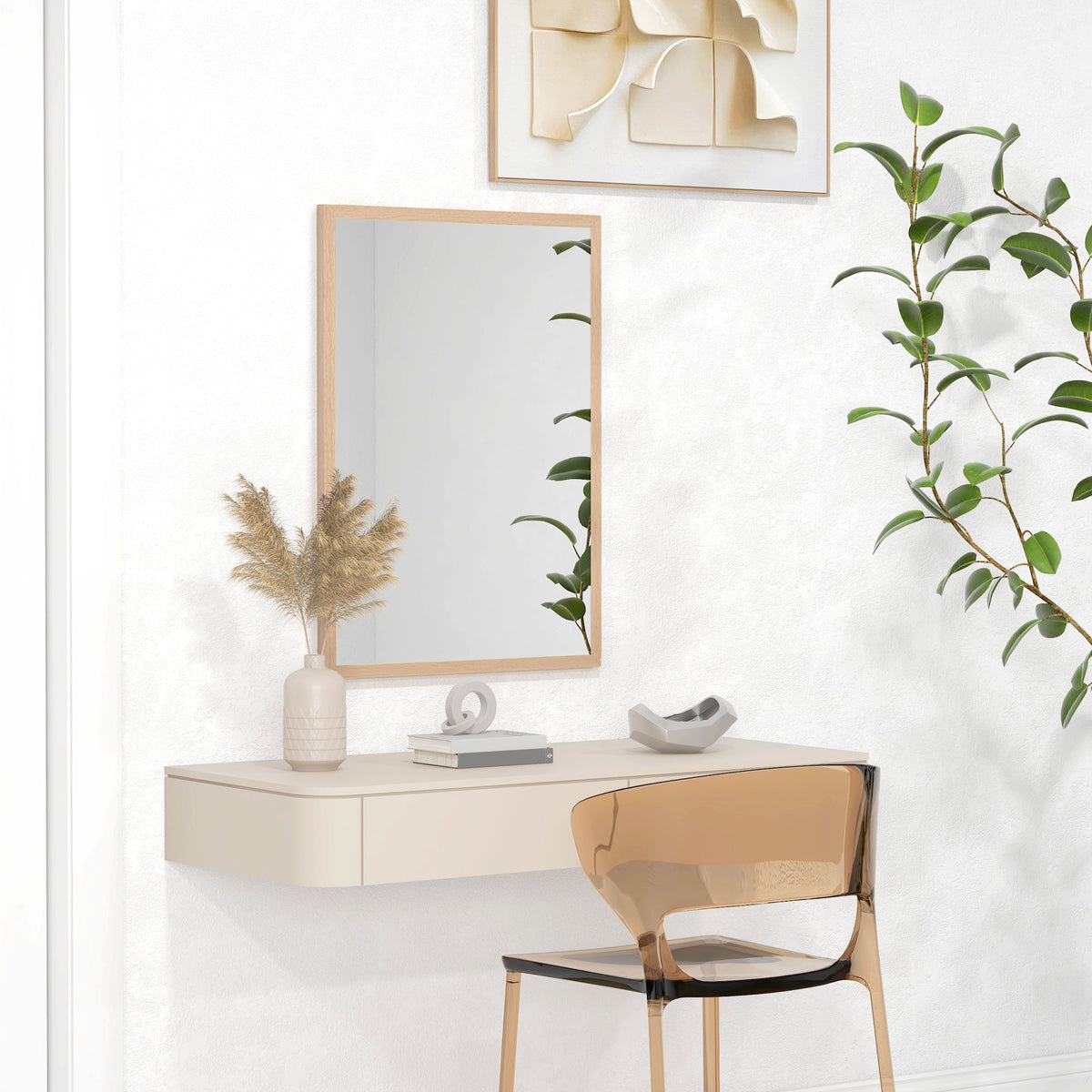 HOMCOM Wall Bathroom Mirror, 70 x 50 cm Wall-Mounted Mirror for Living Room, Bedroom, Hallway, Natural Wood - product image 2