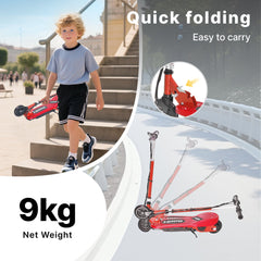 HOMCOM Folding Electric Scooter Rechargeable Kids Ride on 7-14 Age Red/Black