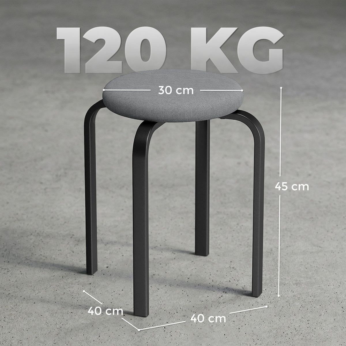 HOMCOM Stackable Stools Modern Cushioned Round Backless Stools Set of 4 Kitchen Dining Room Dark Grey