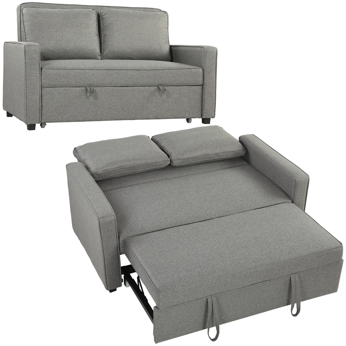 HOMCOM Double Sofa Bed Click Clack Sofa Bed Pull Out Bed with Adjustable Backrest for Living Room and Bedroom Grey