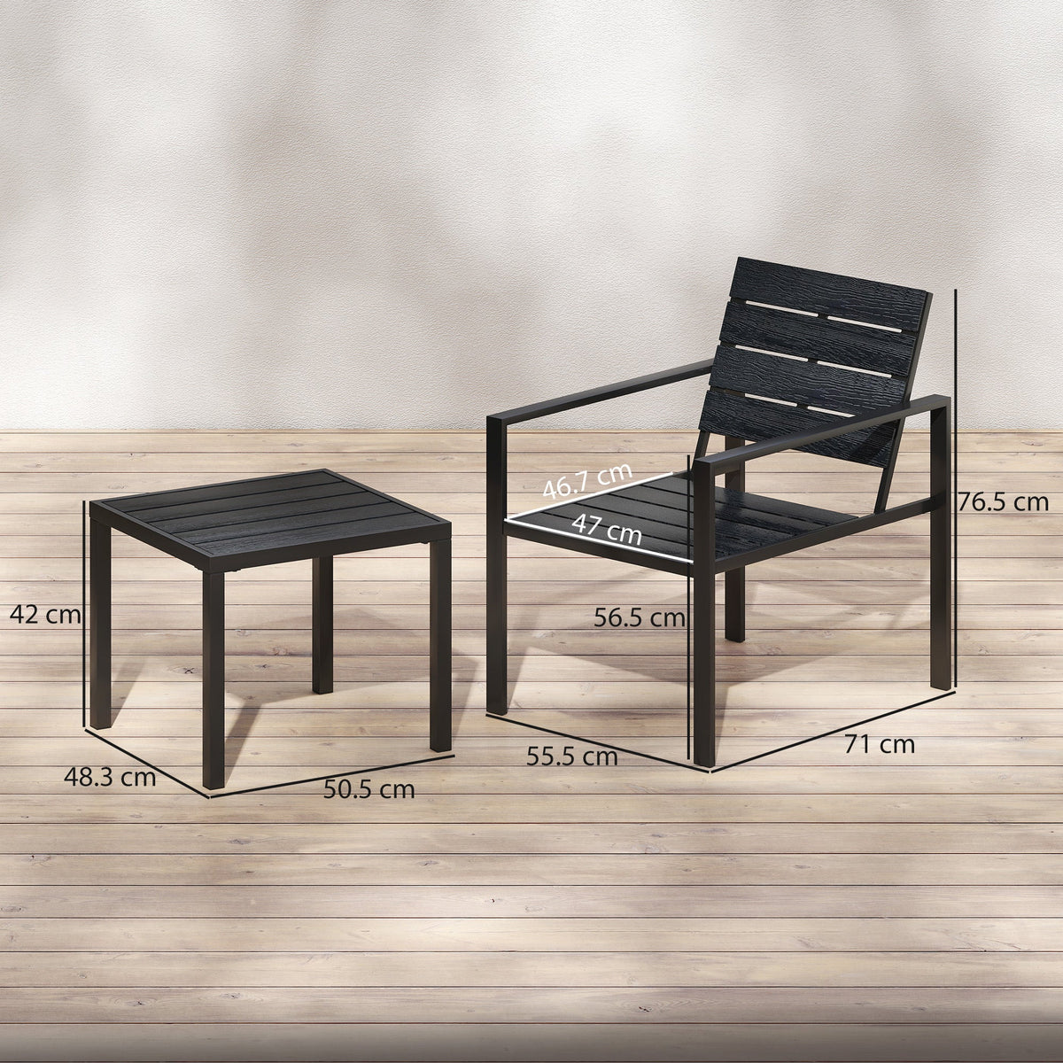 Outsunny 3 Pieces Garden Bistro Set for 2, Outdoor Bistro Table and Chairs with Metal Frame, Plastic Patio Furniture Set