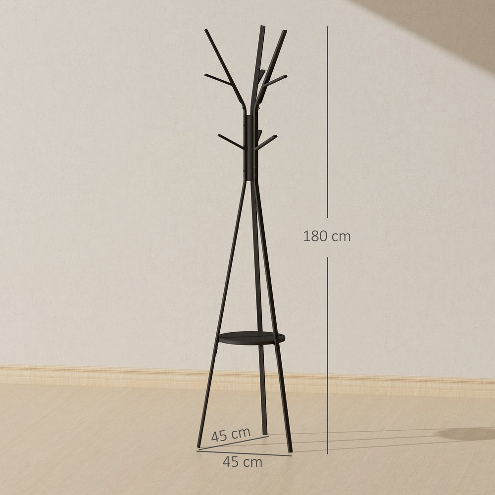 The metal coat rack showing height and width dimensions on a plain background